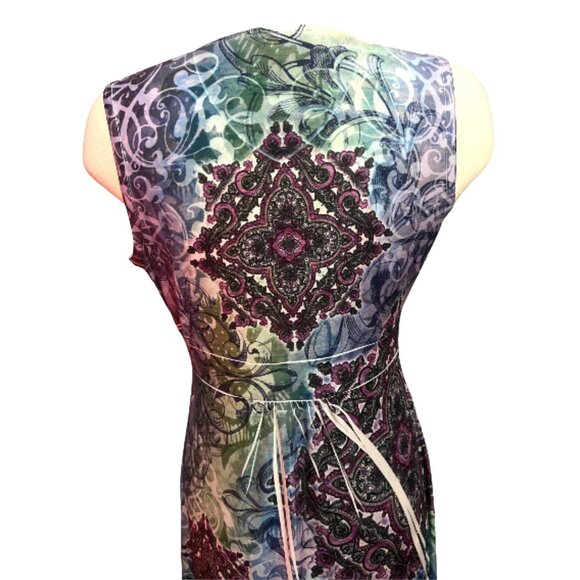 Closet Full Tribal Maxi Dress Sz Small Soft Sleeveless Slinky Knee Length Dress - Picture 11 of 11